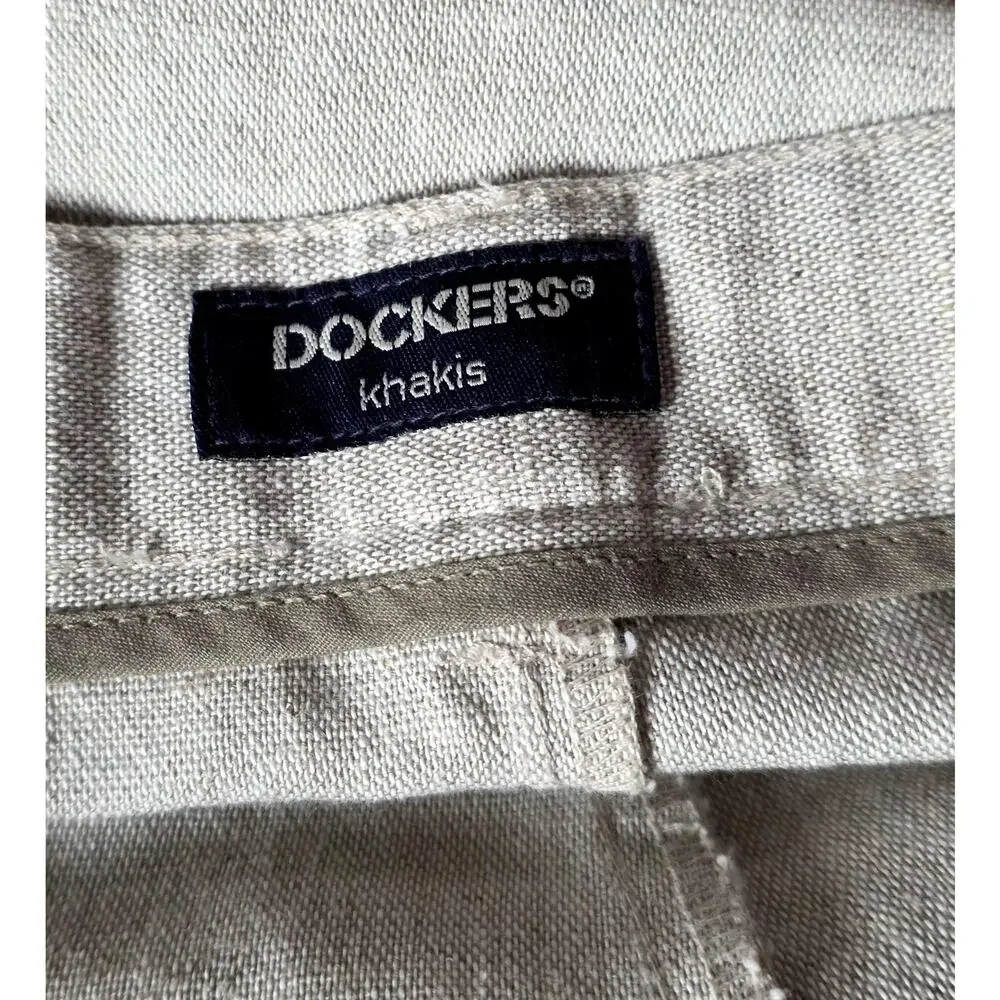 Dockers No Wrinkle Linen Pants Men 40x32 Tan Classic Fit Pleated Cuffed Preppy